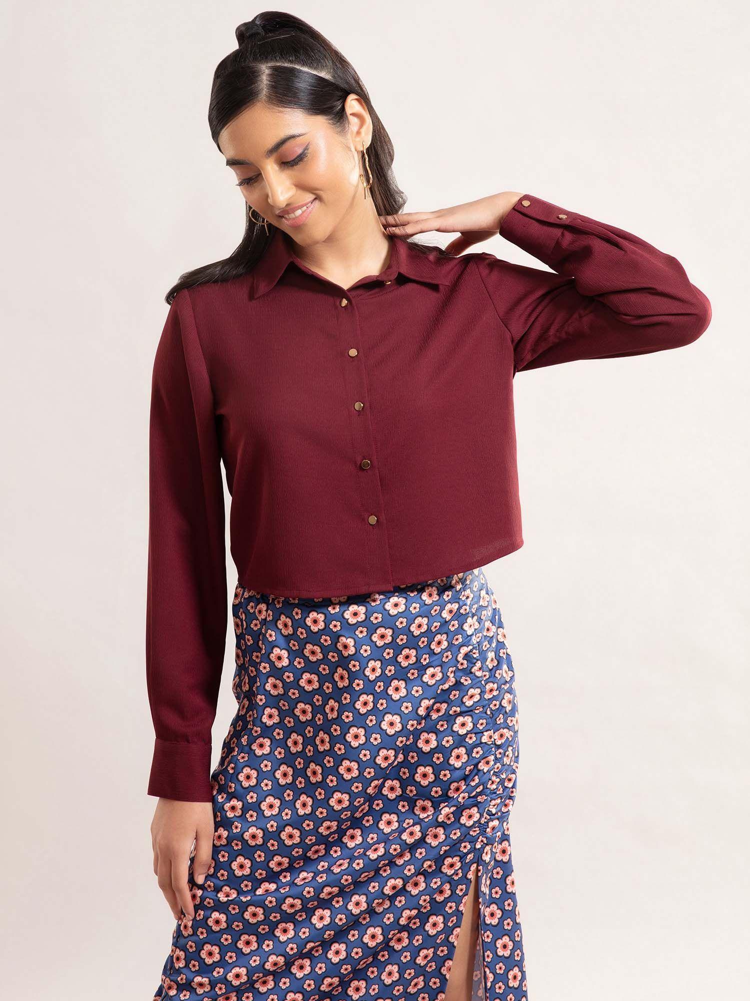maroon discover your style crop shirt
