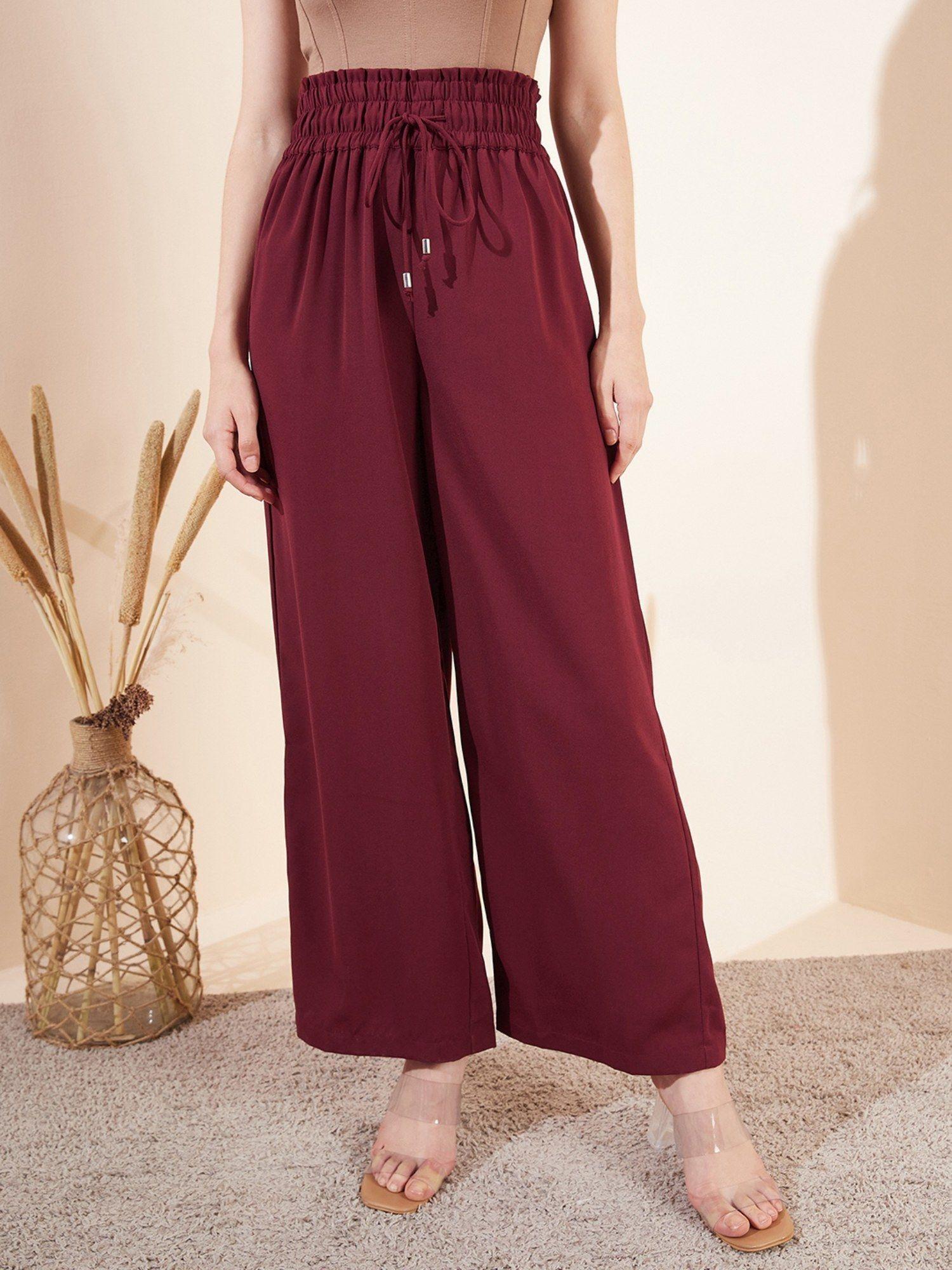 maroon drawstring wide trousers