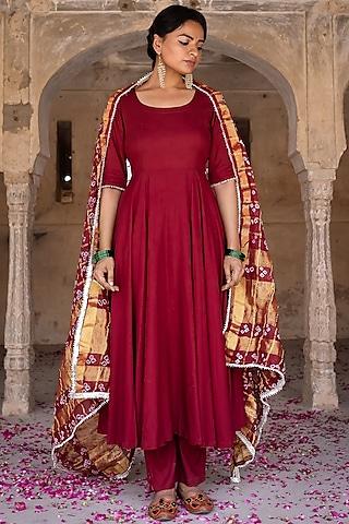 maroon embellished anarkali set