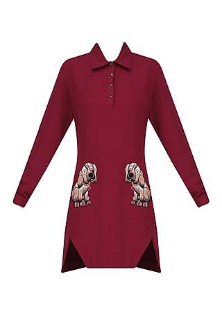 maroon embellished shirt dress