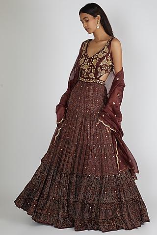 maroon embroidered anarkali set