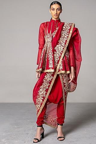 maroon embroidered anarkali set