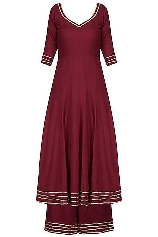 maroon embroidered anarkali with palazzo pants