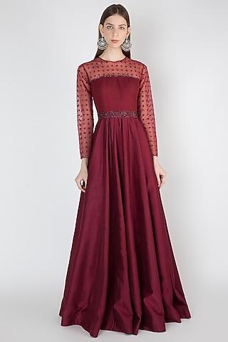 maroon embroidered gown