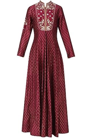 maroon embroidered kurta dress