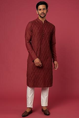 maroon embroidered kurta set for boys