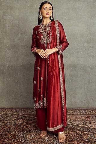 maroon embroidered kurta set