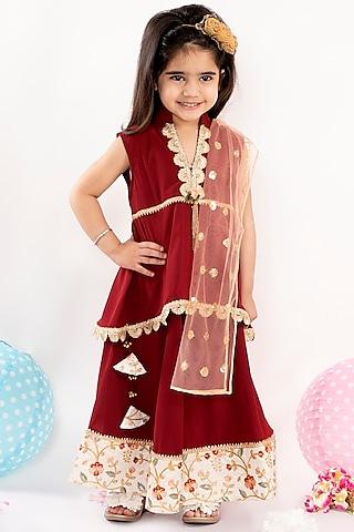 maroon embroidered lehenga set for girls