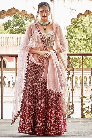 maroon embroidered lehenga set