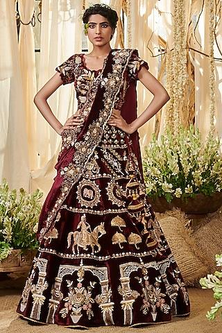 maroon embroidered lehenga set