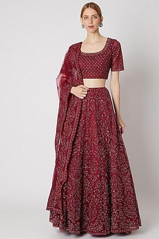 maroon embroidered lehenga set