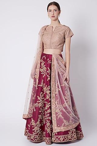 maroon embroidered lehenga set