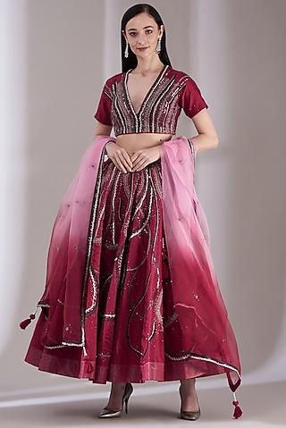 maroon embroidered lehenga set