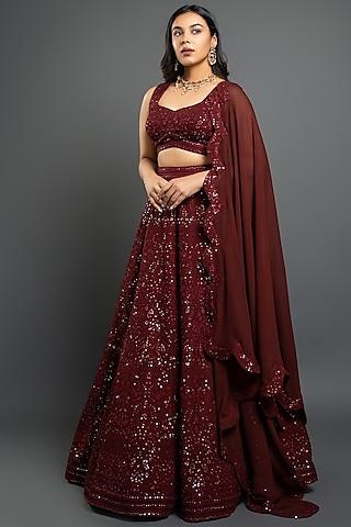 maroon embroidered lehenga set