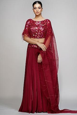 maroon embroidered lehenga set