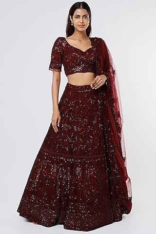 maroon embroidered lehenga set