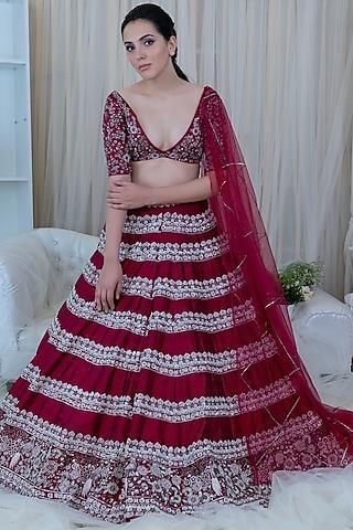 maroon embroidered lehenga set