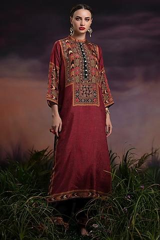 maroon embroidered long tunic