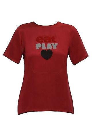 maroon embroidered motif "eat play love" top