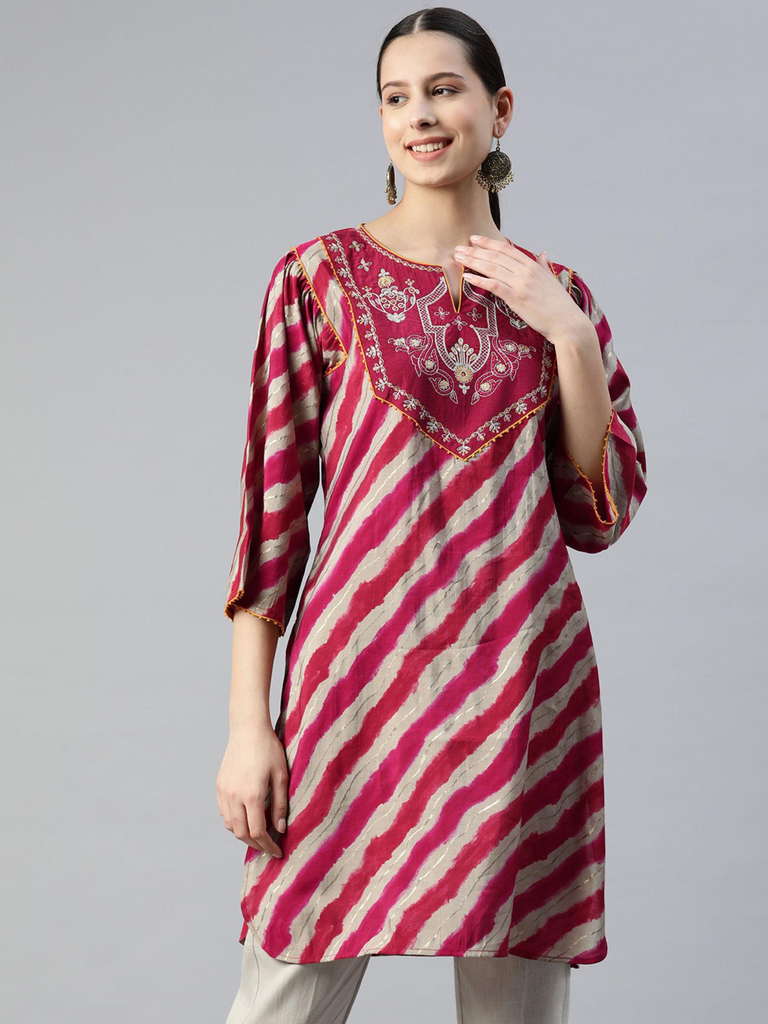 maroon embroidered patchwork tunic
