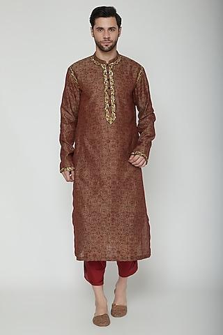 maroon embroidered printed kurta set