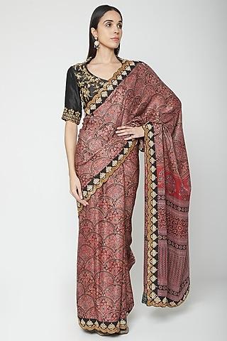 maroon embroidered saree set