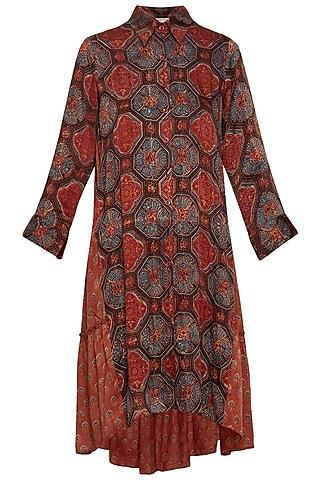 maroon embroidered shirt dress