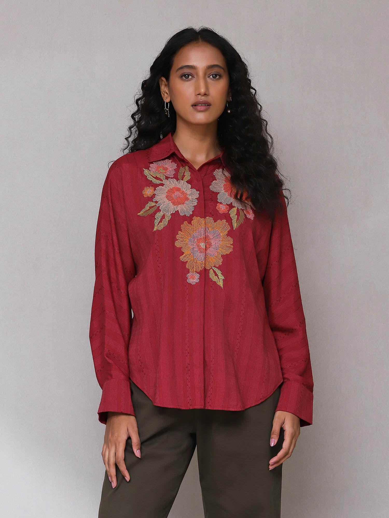 maroon embroidered shirt