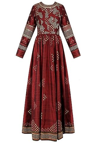maroon embroidered valley of flowers tunic