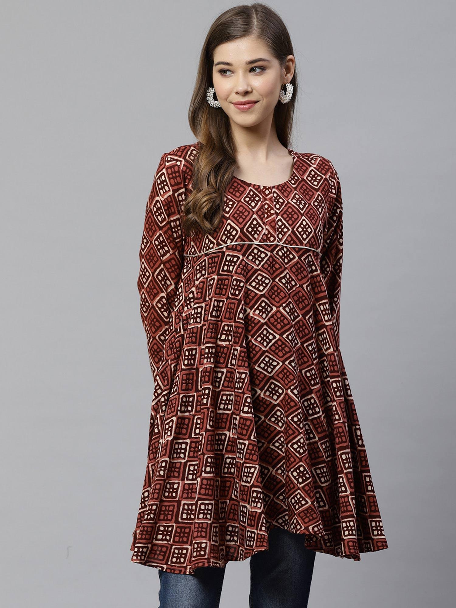 maroon ethnic printed asymmetric tunic