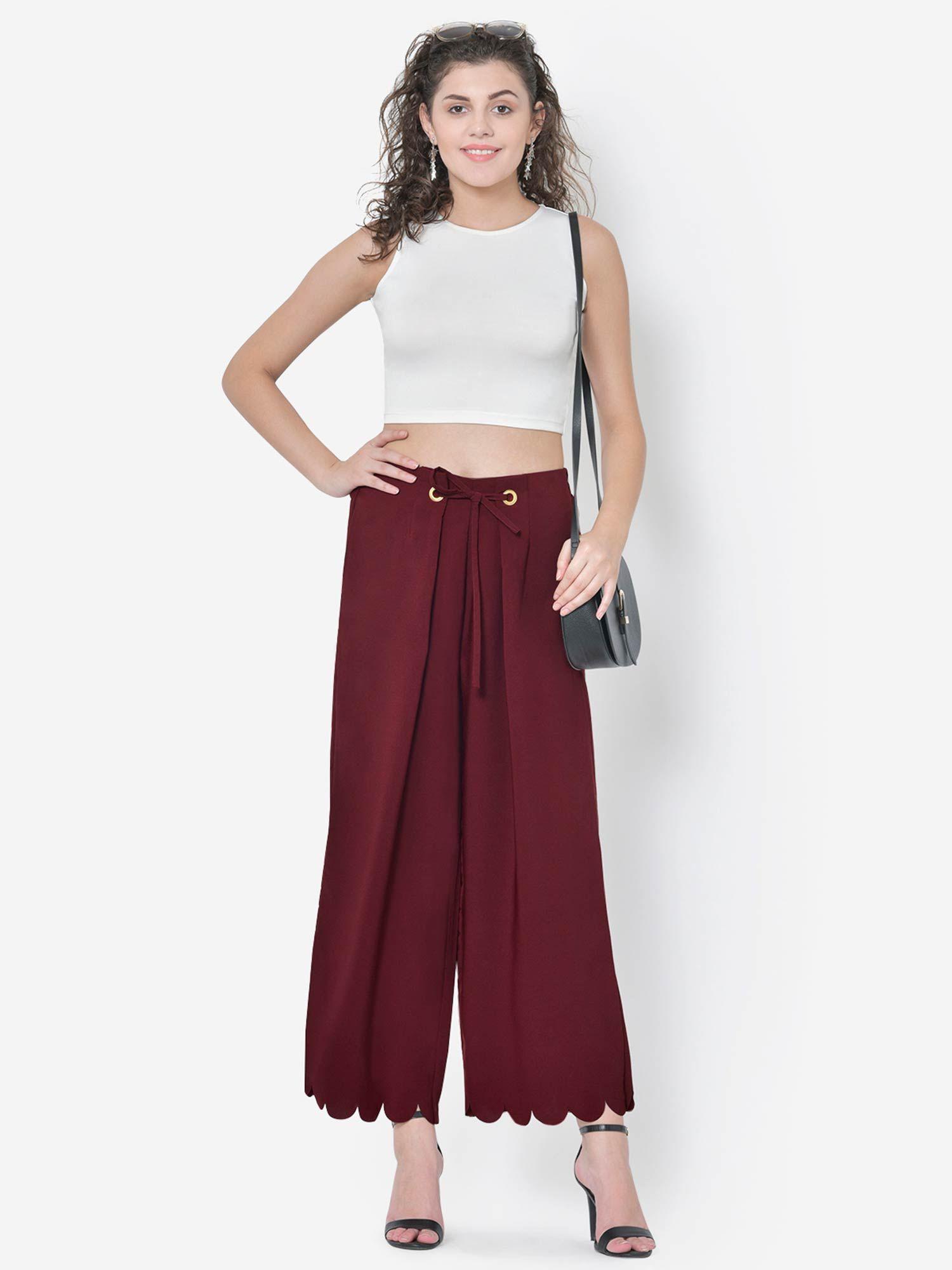 maroon eyelet scallop hem pant