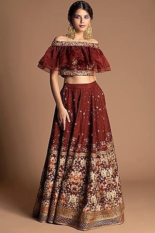 maroon floral embroidered lehenga set