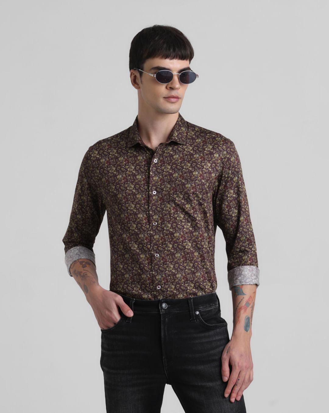 maroon floral full sleeves shirt