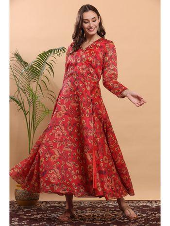 maroon floral printed anarkali