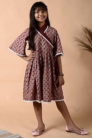 maroon floral printed dress for girls