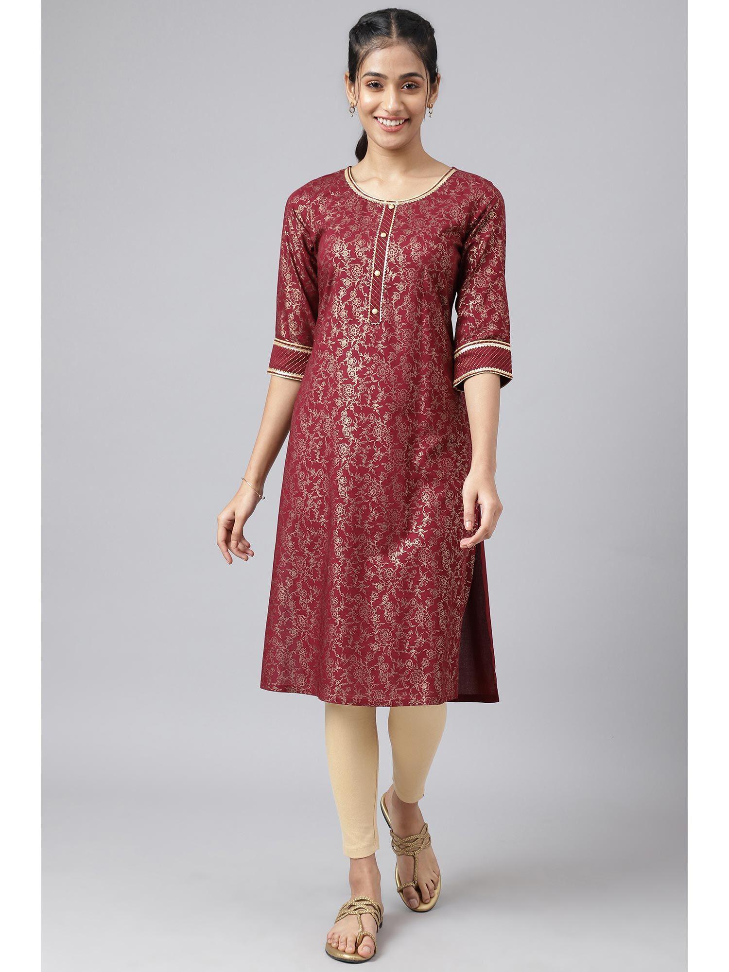 maroon floral printed sequined ethnic kurta