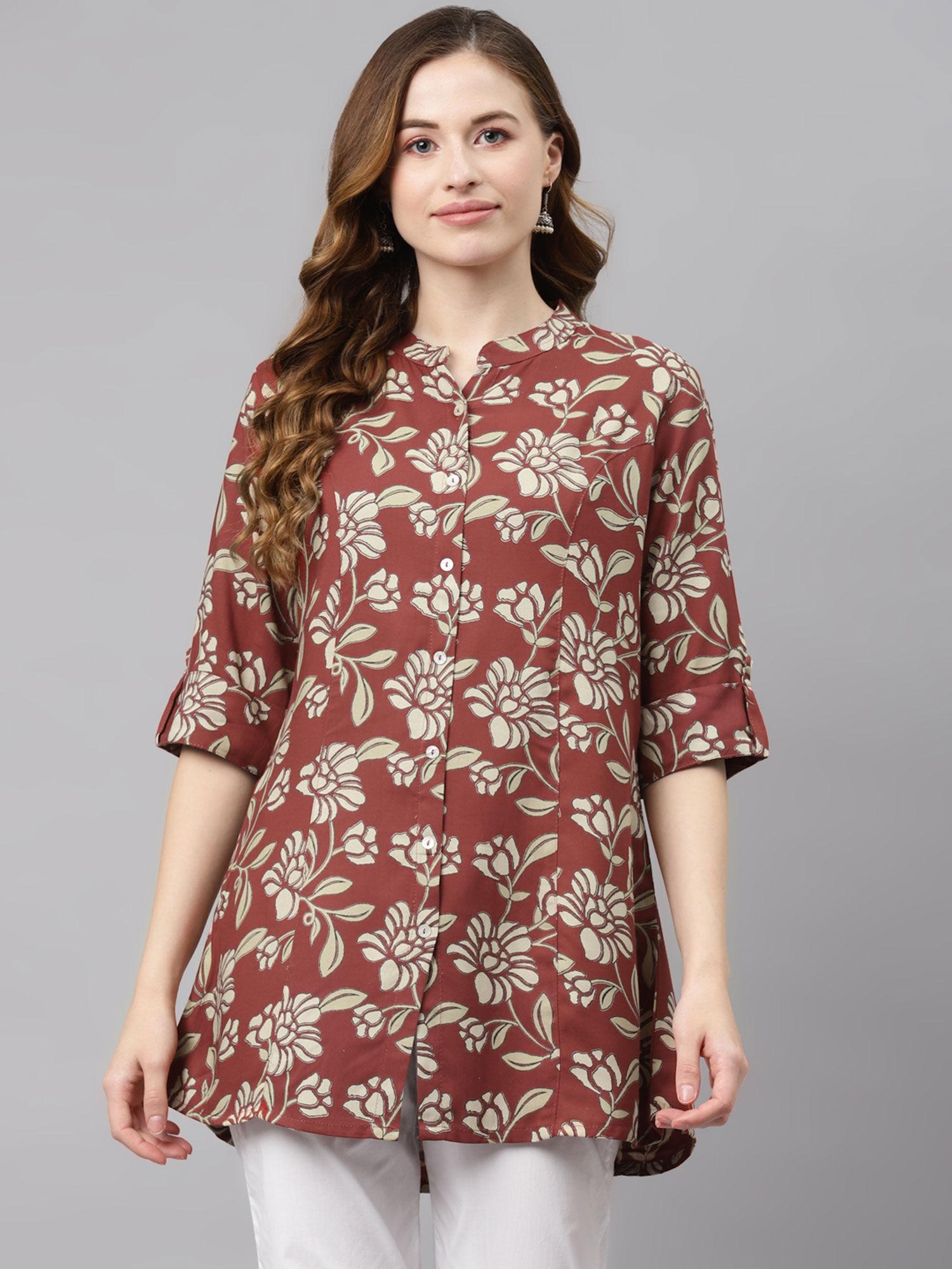 maroon floral rayon top