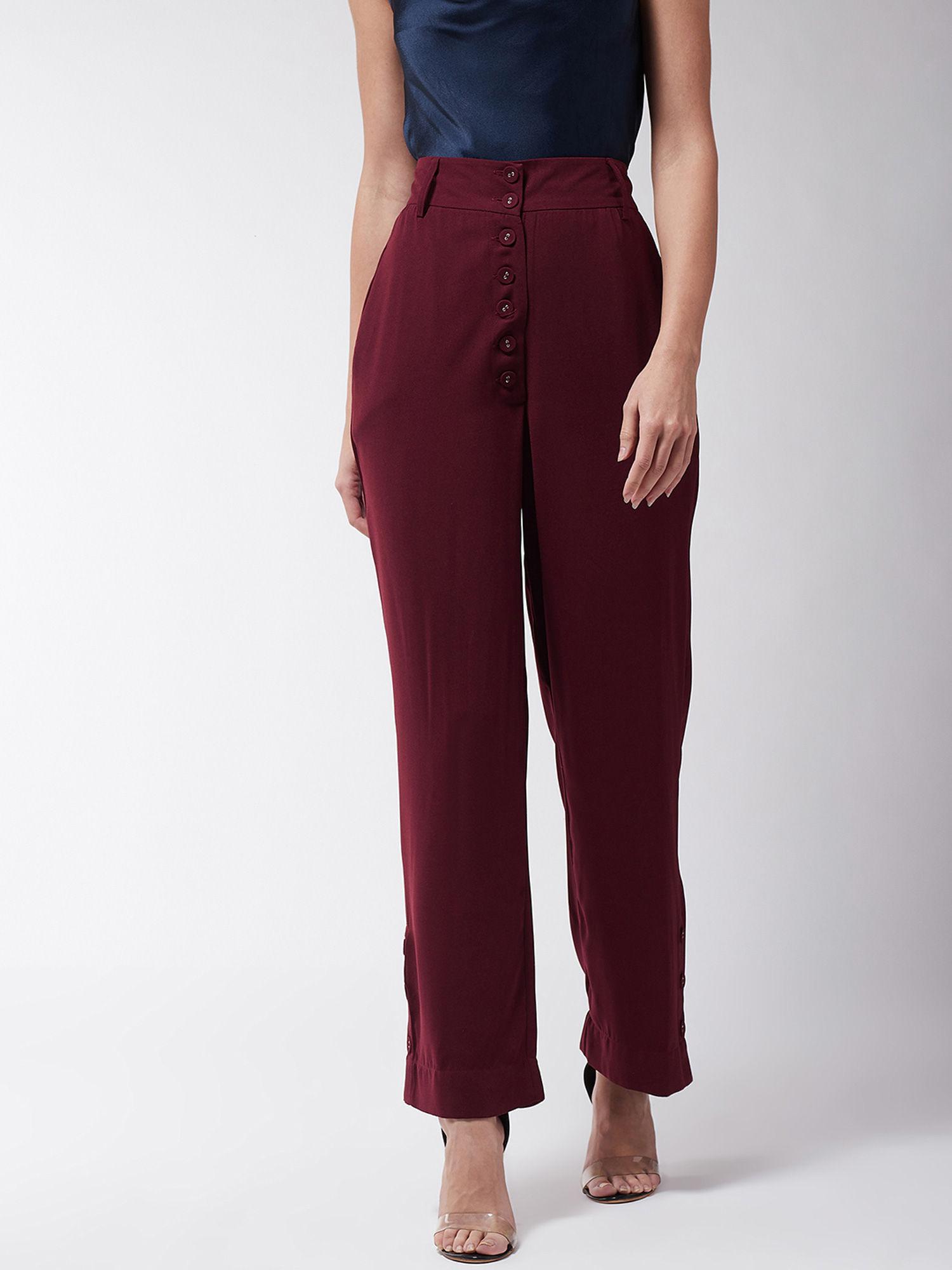 maroon front buttons pants