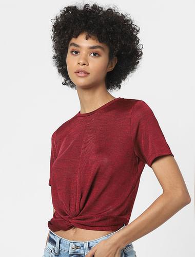 maroon front knot top