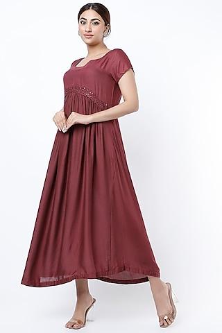 maroon gathered dress