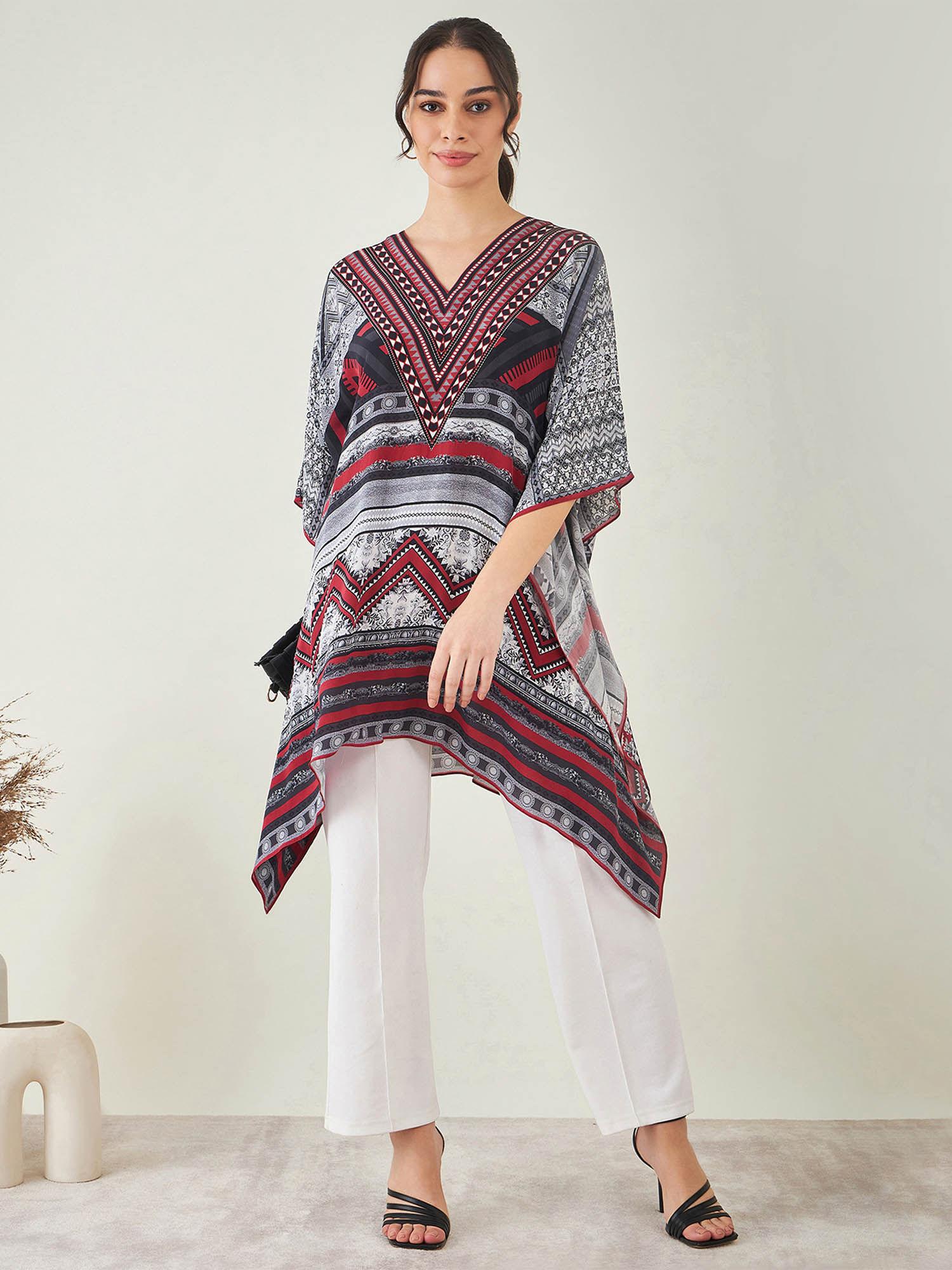 maroon geometric kaftan tunic