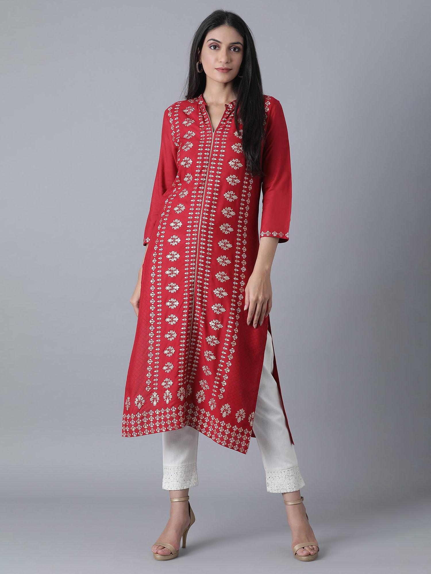 maroon geometric kurta