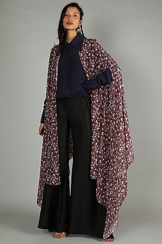 maroon geometric printed cape