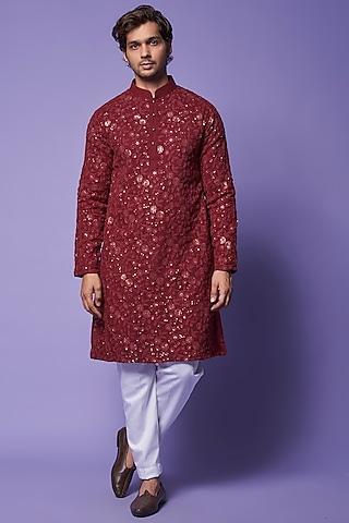 maroon georgette embroidered kurta set