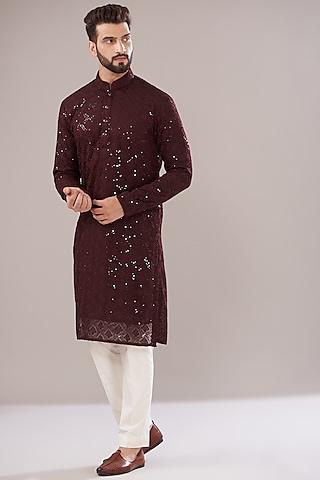 maroon georgette embroidered kurta set