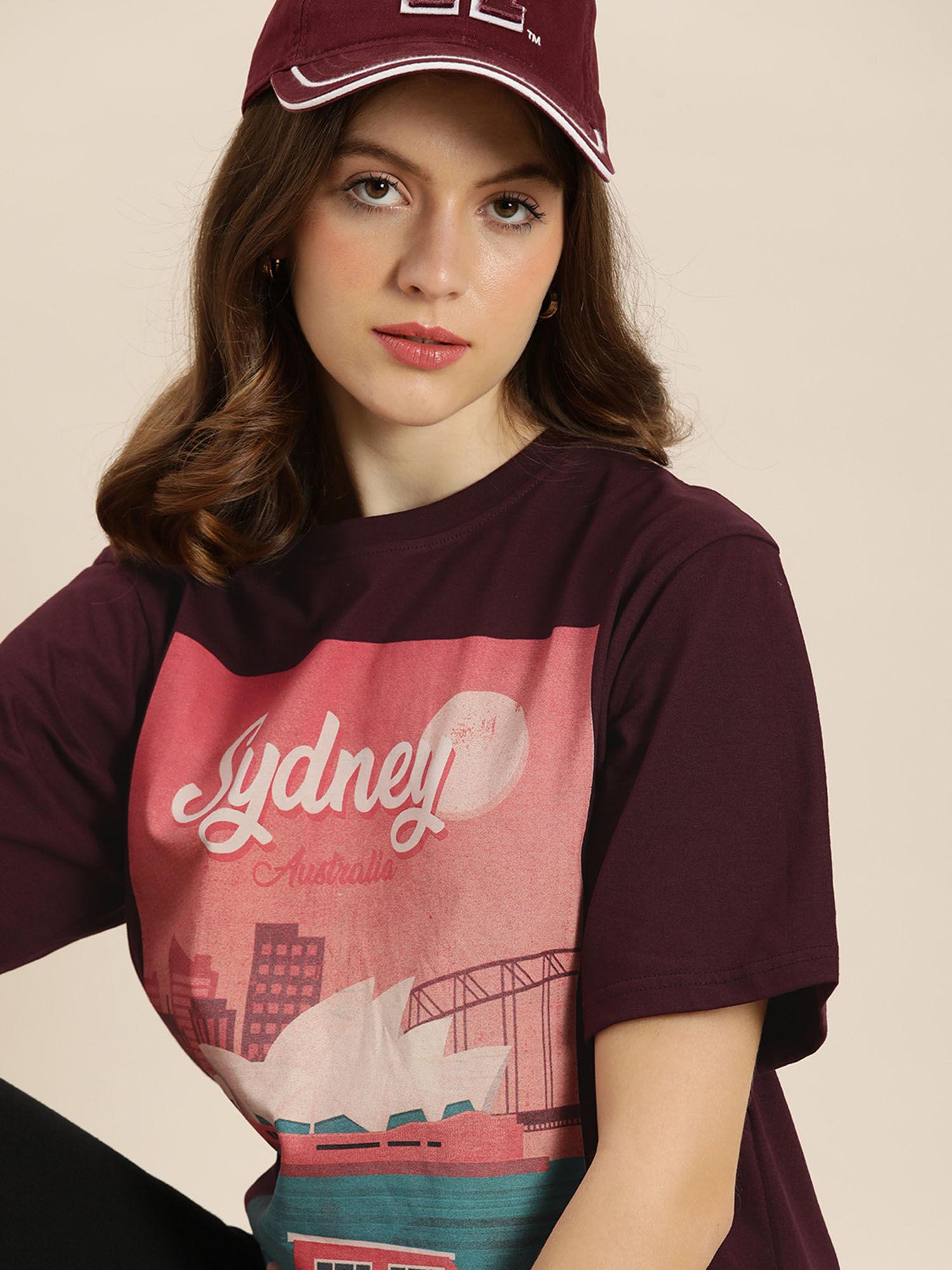 maroon graphic oversized t-shirt