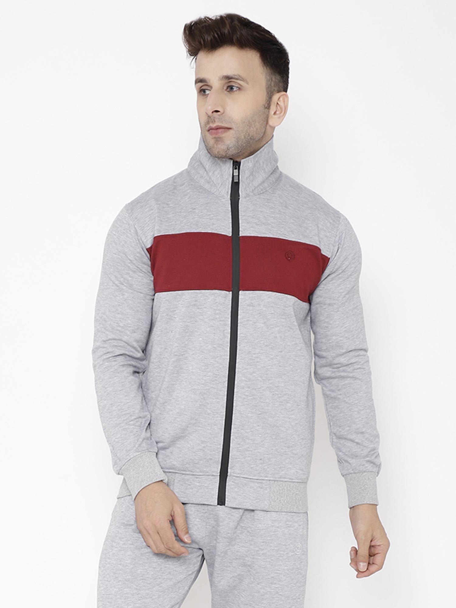 maroon grey men winter sports running zipper jacket