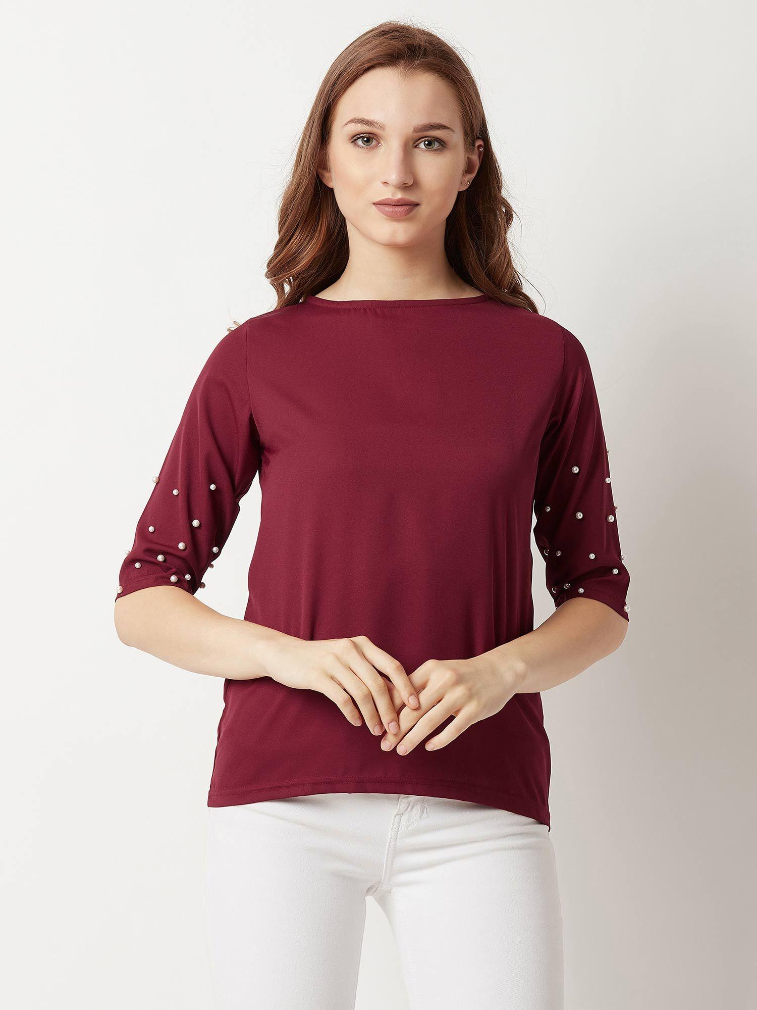 maroon half- sleeve top