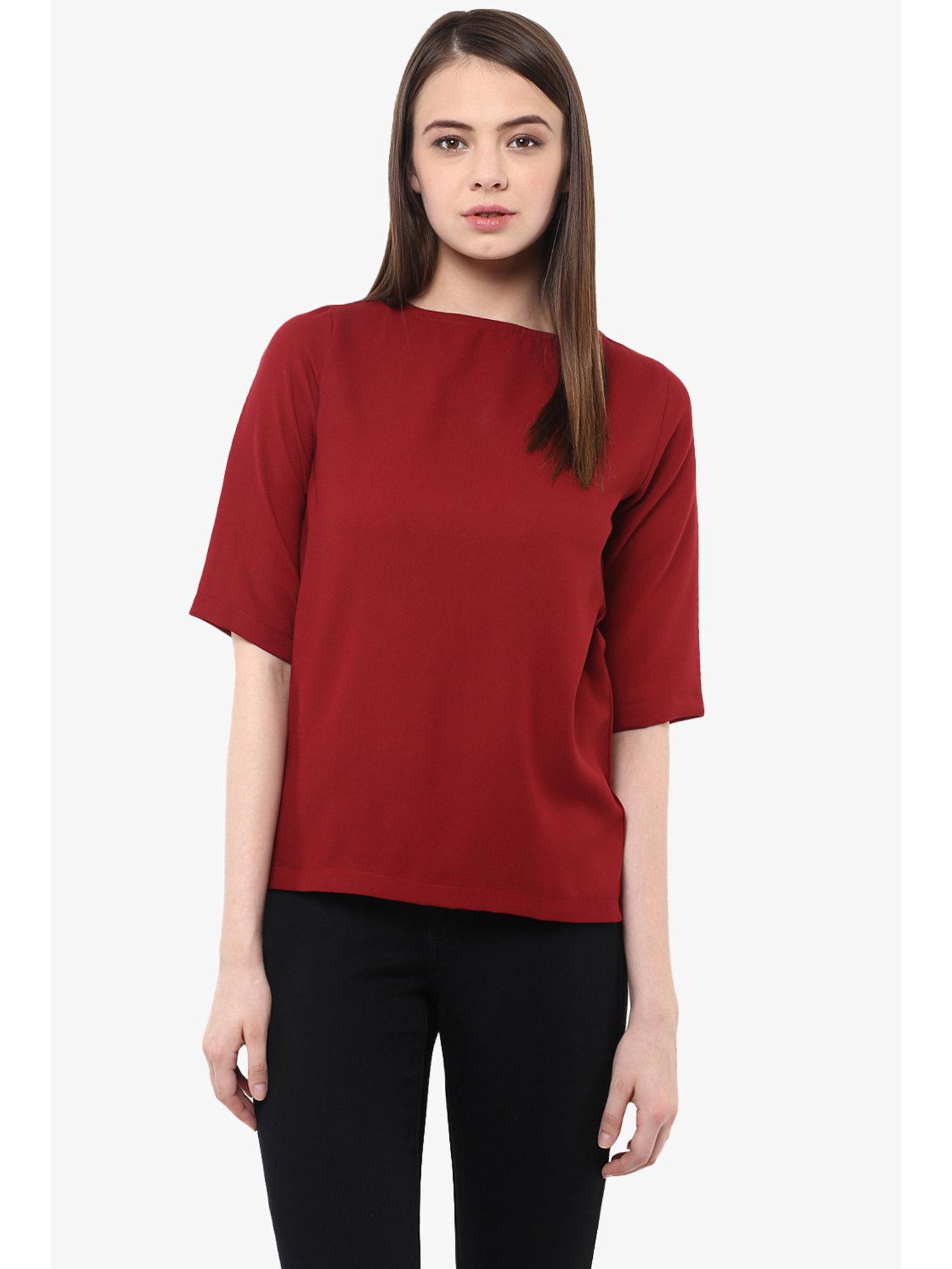 maroon half sleeve round neck solid top