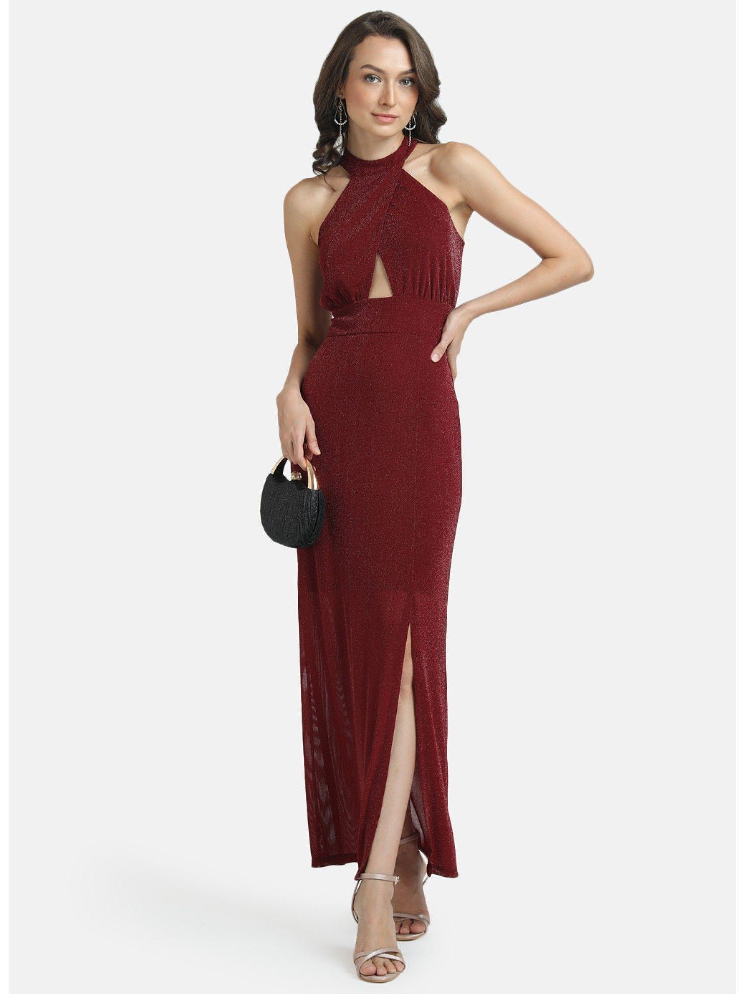 maroon halter maxi dress